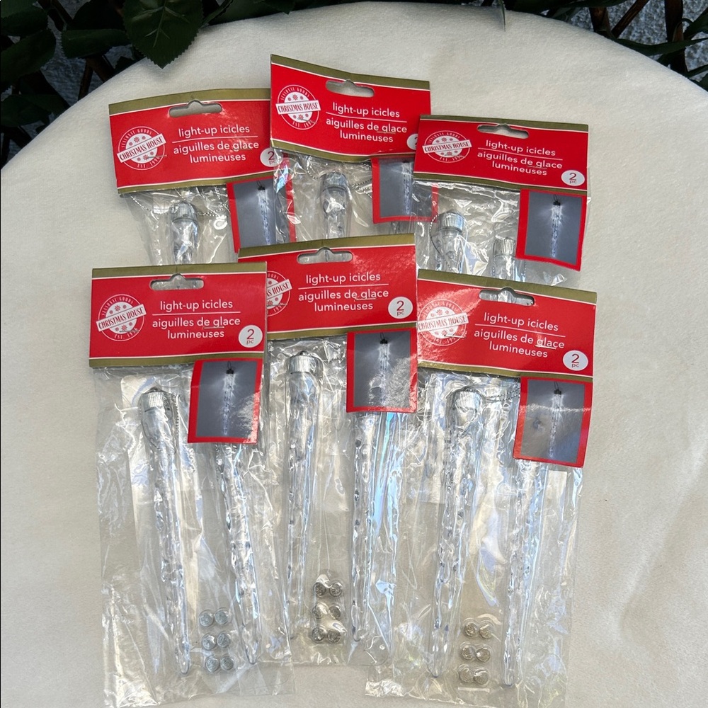 Set of 6 Christmas House Seasonal Goods Light-Up Icicles 2 Pieces per Package